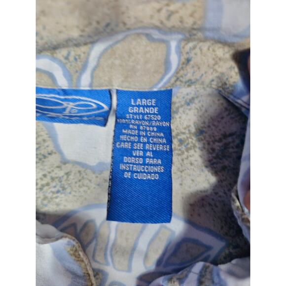 OP Ocean Pacific Hawaiian Shirt Mens Large Floral Button Down Tan White VINTAGE - Picture 4 of 6